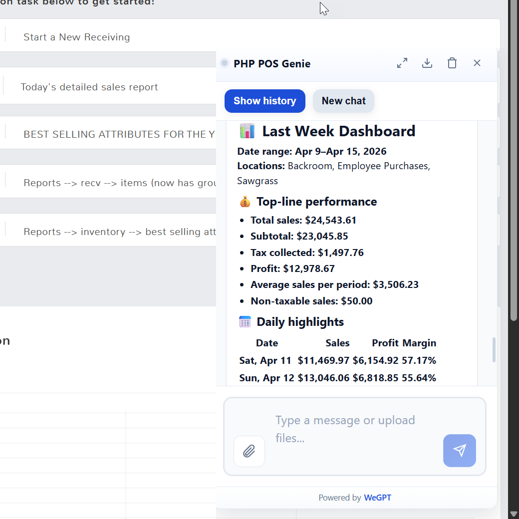PHPPOS Genie chat screenshot