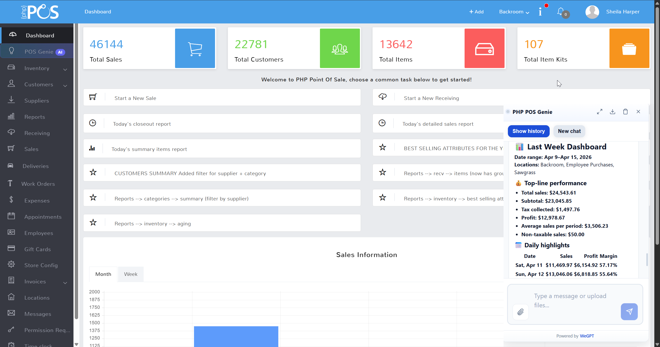 PHPPOS Genie chat screenshot