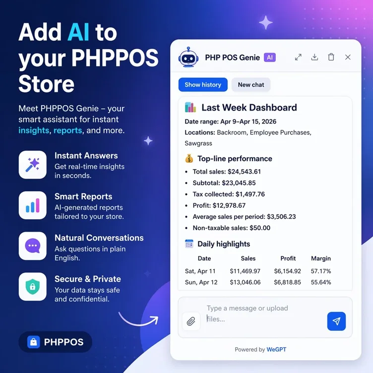 Captura de pantalla del chat de PHPPOS Genie